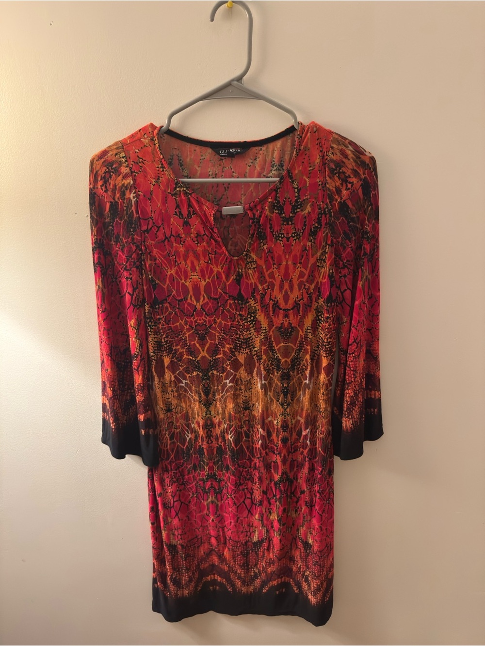 Glamour Red Orange Multicolor Patterned Women's Dress